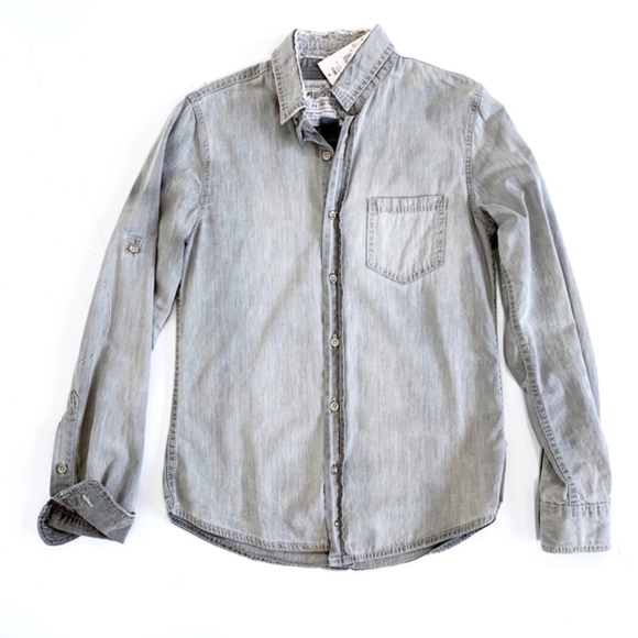 Joe’s Jeans The Shirt Sexy Single Pocket Distressed Gray Button Down Shirt - Picture 2 of 6